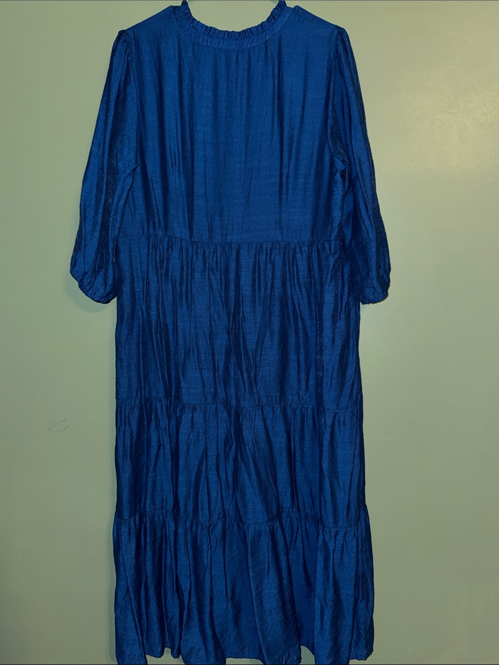 J. Jill Ruffled Neckline Tiered Maxi Dress 1/2 Sleeve Blue Ruffle Neckline Sz LP - Picture 8 of 8